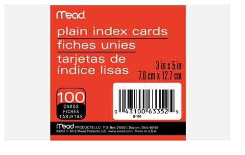 Index Cards Mead Plain 3X5 (SKU 1043841133)